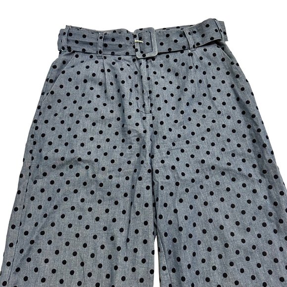 ICHI Polka Dot Chambray High Waisted Pants Womens Size Small Wide Leg Culottes - Picture 2 of 12